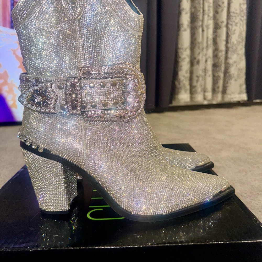 Silver Crystal Embellished Women's Ankle Boots